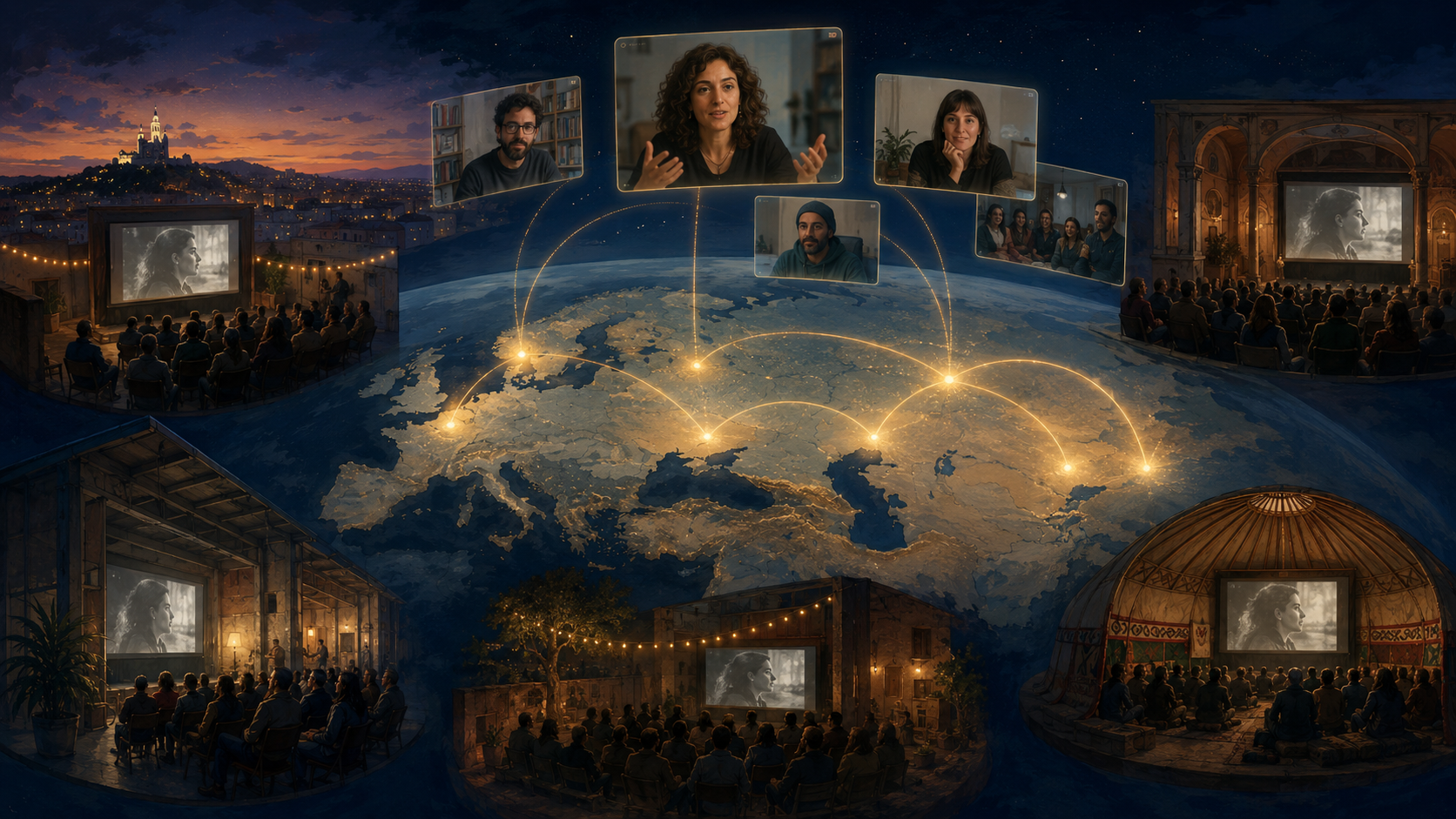 Simultaneous international film screening connecting multiple cities and audiences